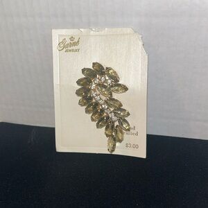 Vintage Garne Jewelry Dark Green Rhinestone Silver & Gold Brooch NWT Deadstock